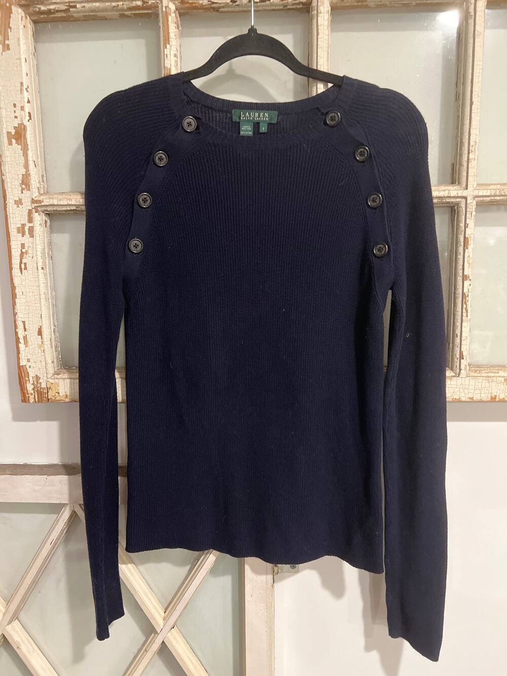 Vintage Lauren Ralph Lauren navy blue ribbed sweater size small
